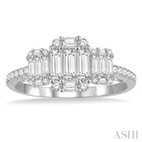 7/8 Ctw Tri-Mount Fusion Baguette and Round Cut Diamond Engagement Ring in 14K White Gold