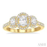 1 Ctw Past Present and Future Round Cut Diamond Engagement Ring With 3/8 Ct Oval Cut Center Stone in 14K Yellow and White Gold