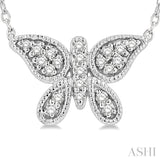 1/10 Ctw Butterfly Petite Round Cut Diamond Fashion Pendant With Chain in 10K White Gold