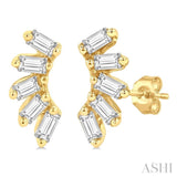 1/6 Ctw Curved Petite Baguette Cut Diamond Fashion Stud Earrings in 10K Yellow Gold