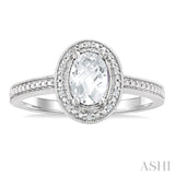 7X5 MM Oval Shape White Topaz and 1/50 Ctw Round Cut Diamond Semi-Precious Ring in Sterling Silver