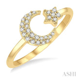 1/6 Ctw Crescent Moon and Star Round Cut Petite Diamond Fashion Ring in 10K Yellow Gold