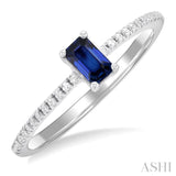 5x3 MM Emerald Shape Sapphire and 1/10 Ctw Petite Round Cut Diamond Precious Fashion Ring in 10K White Gold