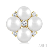 4 MM Round Shape Floral Cultured Pearls and 1/10 Ctw Round Cut Diamond Fashion Stud Earrings in 10K Yellow Gold