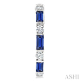 4X2 MM Baguette Cut Sapphire and 1/3 Ctw Art Deco Round Cut Diamond Precious Hoop Earrings in 14K White Gold