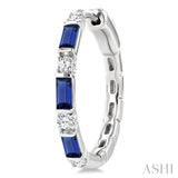 4X2 MM Baguette Cut Sapphire and 1/3 Ctw Art Deco Round Cut Diamond Precious Hoop Earrings in 14K White Gold