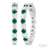 2.4 MM Round Shape Emerald and 5/8 Ctw Round Cut Diamond Precious Hoop Earrings in 14K White Gold