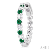 2.4 MM Round Shape Emerald and 5/8 Ctw Round Cut Diamond Precious Hoop Earrings in 14K White Gold