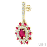 5x3 MM Oval Cut & 1.45 MM Round Cut Ruby and 1/3 Ctw Round Cut Diamond Precious Earrings in 14K Yellow Gold