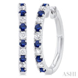 1.80 MM Round Shape Sapphire and 1/4 Ctw Round Cut Diamond Precious Hoop Earrings in 10K White Gold
