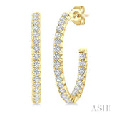 1/2 Ctw French Pave Set Round Cut Diamond Fashion Half Hoop Earrings in 14K Yellow Gold