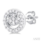 1/6 Ctw Petite Smiley Round Cut Diamond Fashion Stud Earrings in 10K White Gold