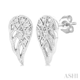 1/20 Ctw Petite Angel Wings Round Cut Diamond Fashion Stud Earrings in 10K White Gold