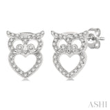 1/6 Ctw Petite Owl Round Cut Diamond Fashion Stud Earrings in 10K White Gold