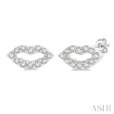 1/10 Ctw Petite Lips Round Cut Diamond Fashion Stud Earrings in 10K White Gold