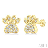 1/8 Ctw Petite Dog Paw Round Cut Diamond Fashion Stud Earrings in 10K Yellow Gold