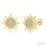 1/8 Ctw Petite Sun Round Cut Diamond Fashion Stud Earrings in 10K Yellow Gold