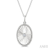 1/20 Ctw Oval fluted medallion Round Cut Diamond Pirouette Pendant With Chain in Sterling Silver