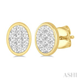 1/3 Ctw Oval Shape Lovebright Round Cut Diamond Bezel Stud Earrings in 14K Yellow and White Gold