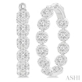 3 Ctw Circular Link Lovebright In-Out Round Cut Diamond Hoop Earrings in 14K White Gold
