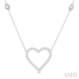 1/2 Ctw Heart Pendant Round Cut Diamond Fashion Station Necklace in 10K White Gold