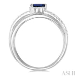 5x3 MM Emerald Shape Sapphire and 1/4 Ctw Round Cut Diamond Double Criss Cross Lovebright Precious Ring in 10K White Gold