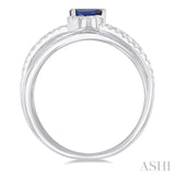 5x3 MM Emerald Shape Sapphire and 1/4 Ctw Single Cut Diamond Double Criss Cross Lovebright Precious Ring in 10K White Gold