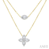 1/2 Ctw Floral Baguette and Round Cut Diamond Layered Fashion Necklace in 14K Yellow Gold