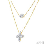 1/2 Ctw Floral Baguette and Round Cut Diamond Layered Fashion Necklace in 14K Yellow Gold