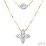 1/2 Ctw Floral Baguette and Round Cut Diamond Layered Fashion Necklace in 14K Yellow Gold