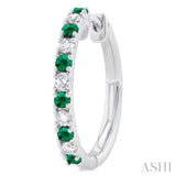 1.80 MM Round Shape Emerald and 1/4 Ctw Round Cut Diamond Precious Hoop Earrings in 10K White Gold