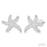 1/8 Ctw Petite Milgrain Starfish Round Cut Diamond Fashion Stud Earrings in 10K White Gold