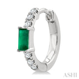 4X2 MM Baguette Cut Emerald and 1/8 Ctw Petite Round Cut Diamond Fashion Huggies in 10K White Gold