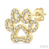 1/4 Ctw Petite Dog Paw Round Cut Diamond Fashion Stud Earrings in 10K Yellow Gold
