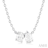 1/3 Ctw Toi Et Moi Oval and Pear Cut Diamond Pendant in 14K White Gold