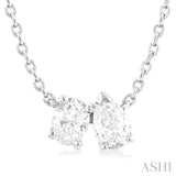 1/3 Ctw Toi Et Moi Oval and Pear Cut Diamond Pendant in 14K White Gold
