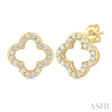 1/6 Ctw Petite Clover Round Cut Diamond Fashion Stud Earring in 10K Yellow Gold