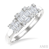 1/2 Ctw Past, Present & Future Baguette and Round Cut Diamond Fusion Fashion Ring in 14K White Gold