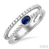 4x3 MM Oval Shape Sapphire and 1/5 Ctw Single Cut Diamonds Precious Fashion Split Twin Ring in 10K White Gold