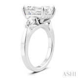 1/2 Ctw Tri-Mount Emerald Shape Center Pear and Round Cut Diamond Semi-Mount Engagement Ring in 14K White Gold