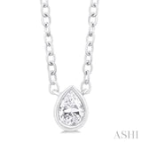 1/6 ctw Petite Bezel Set Pear Cut Diamond Fashion Pendant With Chain in 10K White Gold