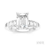 1 Ctw Emerald Shape Emerald and Round Cut Diamond Semi-Mount Engagement Ring in 14K White Gold