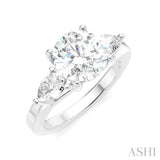 1/2 Ctw Tri-Mount Circular Shape Center Pear and Round Cut Diamond Semi Mount Engagement Ring in 14K White Gold