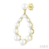 2 MM-4.5 MM Drop Tear Round Shape Cultured Pearls and 1/4 Ctw Round Cut Diamond Fashion Earrings in 14K Yellow Gold