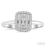 1/6 Ctw Double Halo Emerald Shape Petite Round Cut Diamond Fashion Ring in 10K White Gold