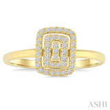 1/6 Ctw Double Halo Emerald Shape Petite Round Cut Diamond Fashion Ring in 10K Yellow Gold