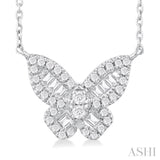 1/3 Ctw Petite Butterfly Baguette and Round Cut Diamond Fashion Pendant With Chain in 14K White Gold