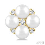 3 MM Floral Round Shape Cultured Pearl and 1/20 Ctw Round Cut Diamond Fashion Stud Earring in 10K Yellow Gold