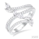3/4 Ctw Three-Way Split Shank Mixed Diamond Cut Fashion Ring in 14K White Gold