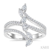 3/4 Ctw Three-Way Split Shank Mixed Diamond Cut Fashion Ring in 14K White Gold